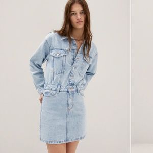 MANGO Denim Dress With Pockets Women Size 18 Light Blue With Zipper